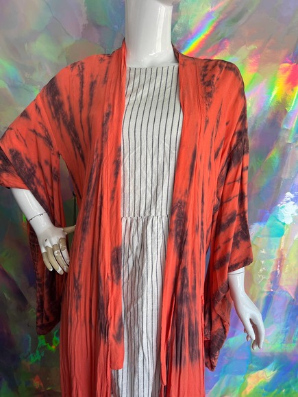 NWT Orange Tie Dye Tie Waist Duster - Picture 8 of 13